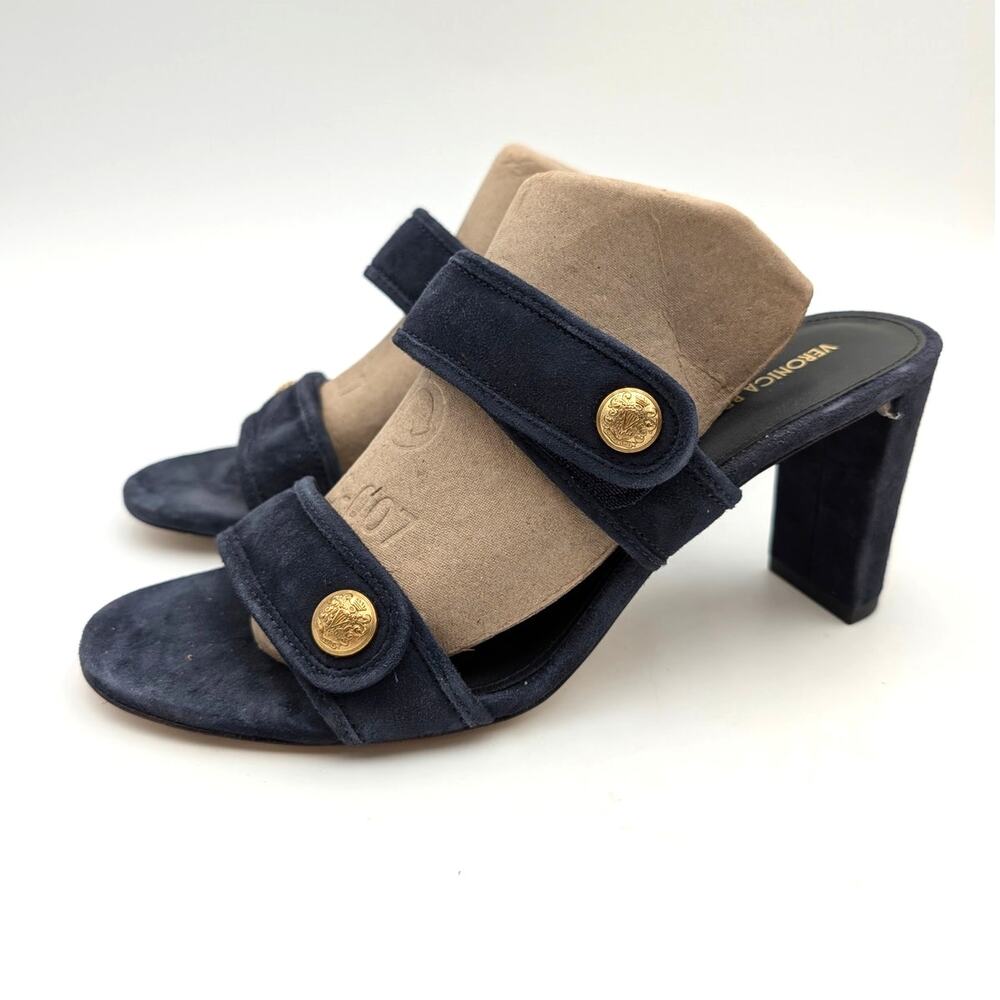 Veronica Beard Galea Slide Sandals Open Toe Women's Navy Blue Size US8M EU39
